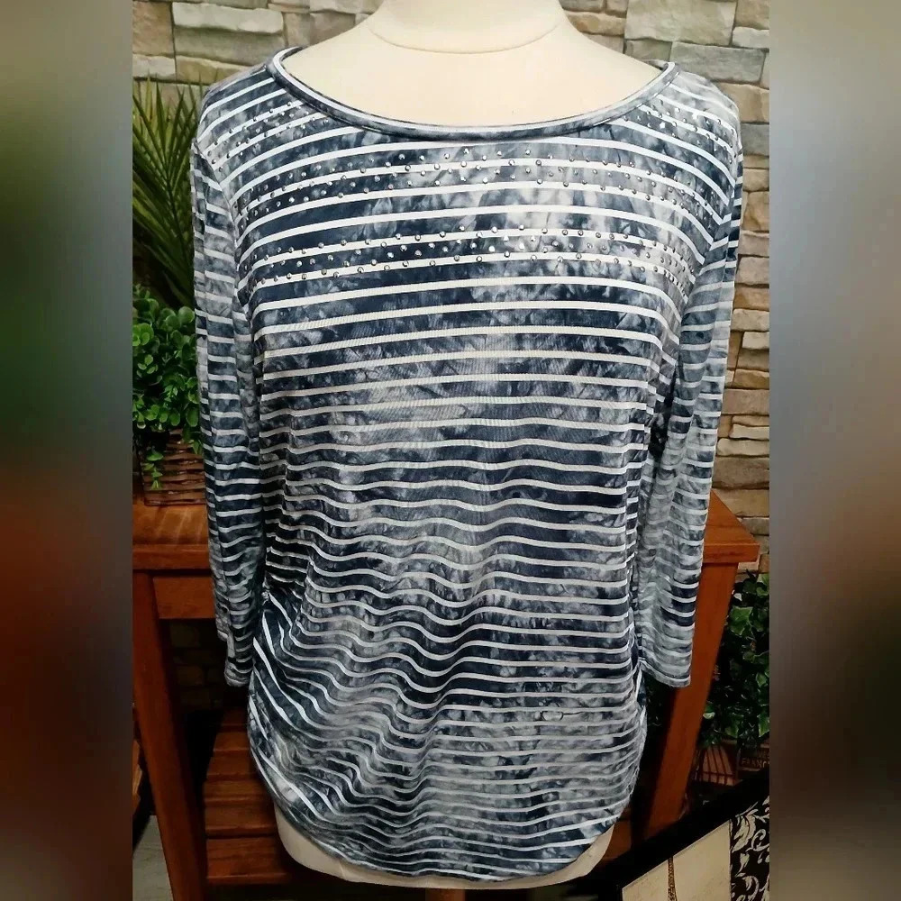 Ruby Rd Large Striped Jeweled Blouse Top